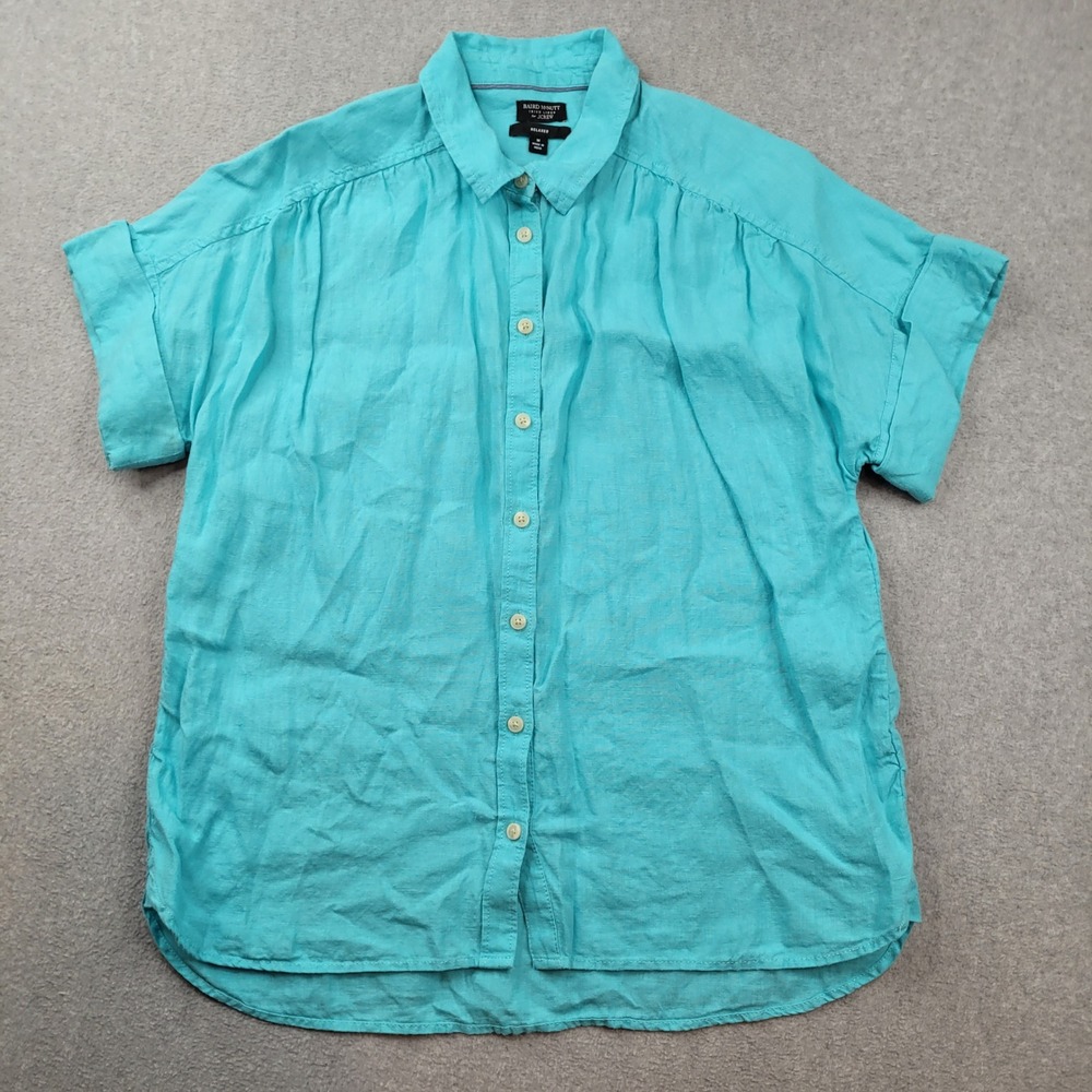 Baird McNutt Irish Linen J.Crew Shirt Women Medium Turquoise Relaxed Button Down